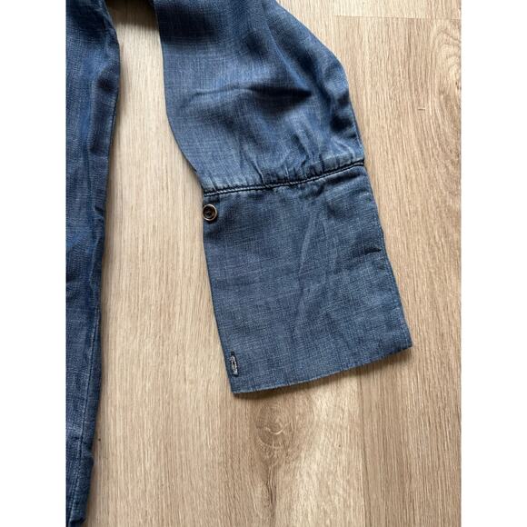 Elie Tahari Collared Tunic Blouse, Denim, Women's size Medium, Long Sleeve - Picture 7 of 7